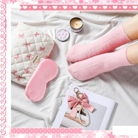 Skylety pink bow gift set makeup bag fits travel