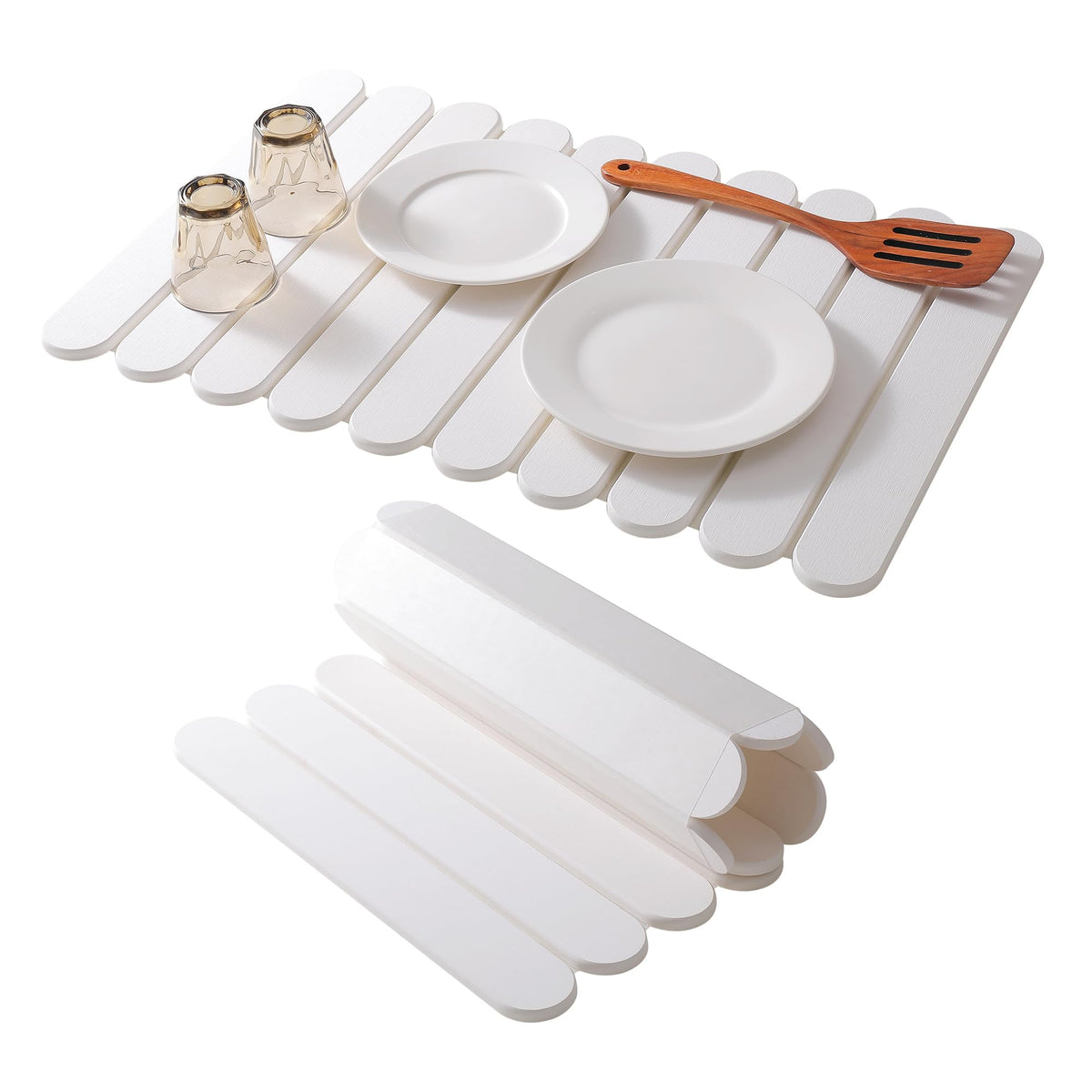 Skyutacil 24x16 dish-drying mat dries dishes quickly, keeping counters clean.