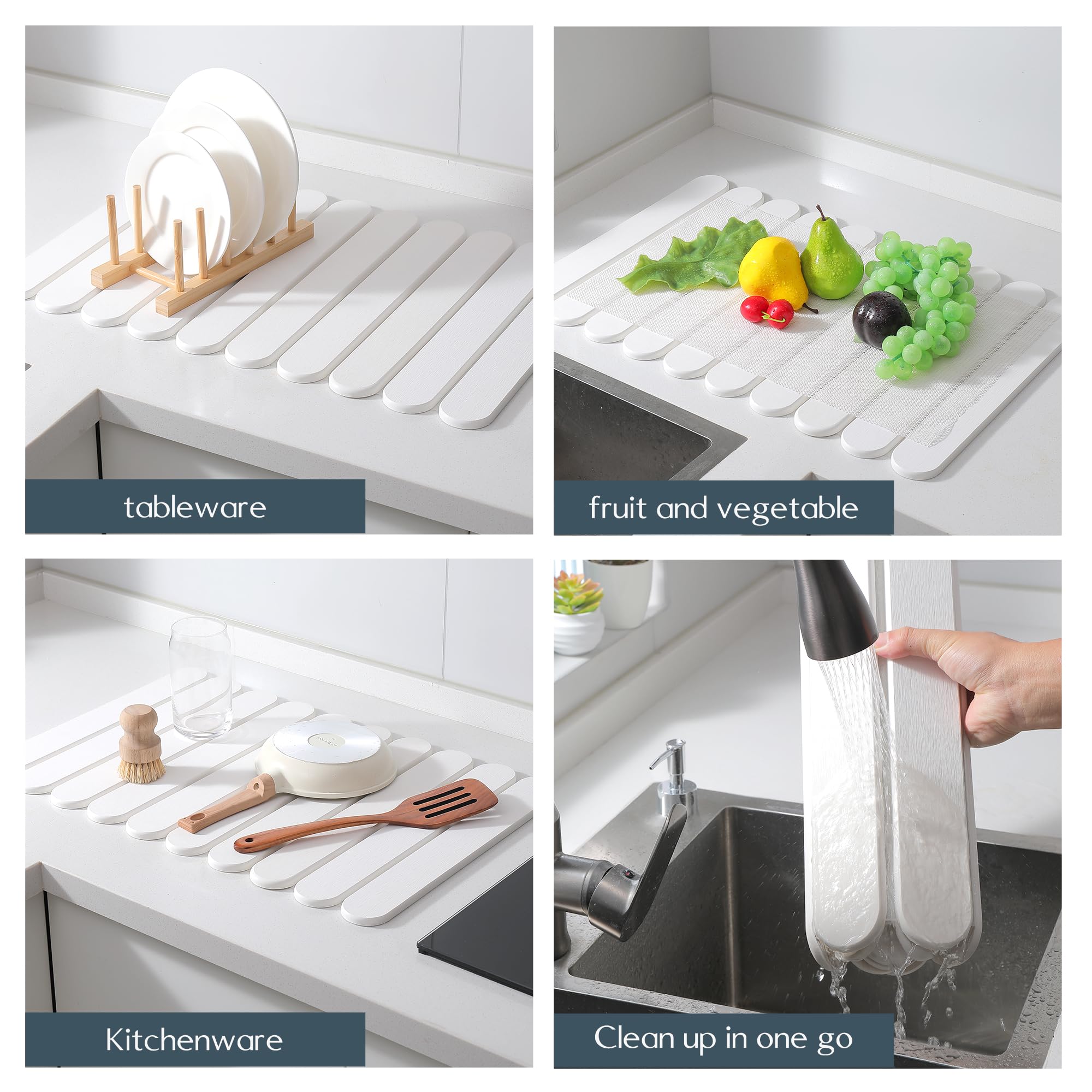 Skyutacil white stone drying mat adds modern style to any kitchen counter.