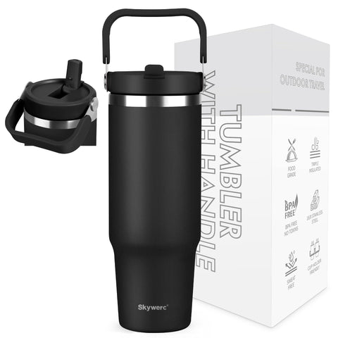 Skywerc 30 oz tumbler with handle and straw for easy all-day hydration on the move.