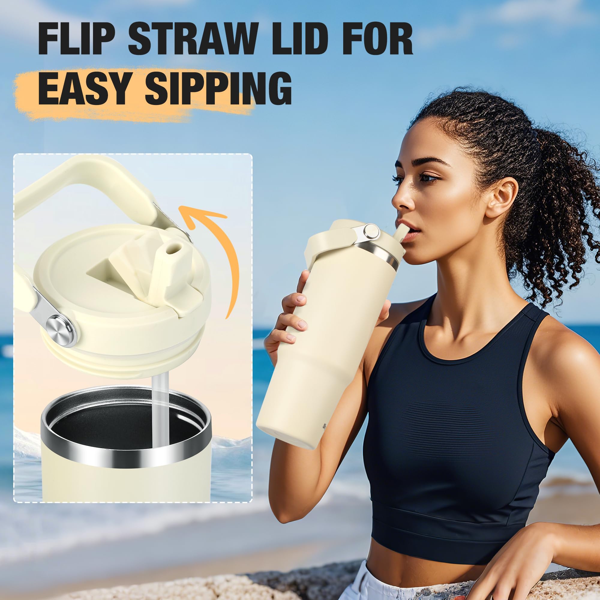 Skywerc 30 oz tumbler with rotate-top handle for comfortable one-hand use.