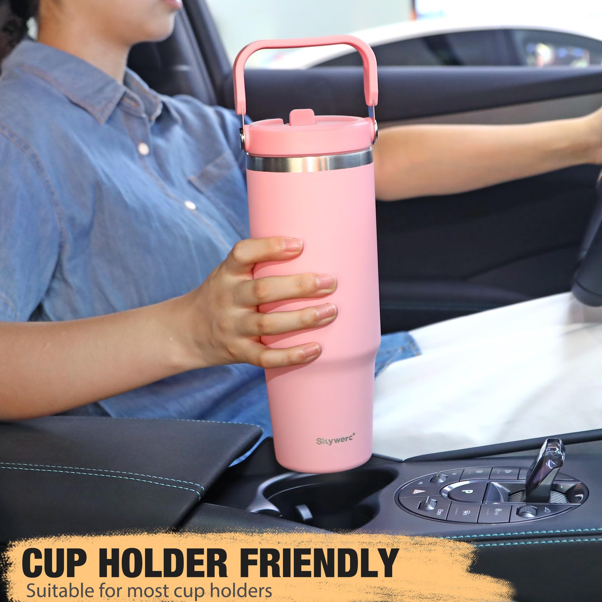 Skywerc 30 oz tumbler stainless steel with matte finish for grip.