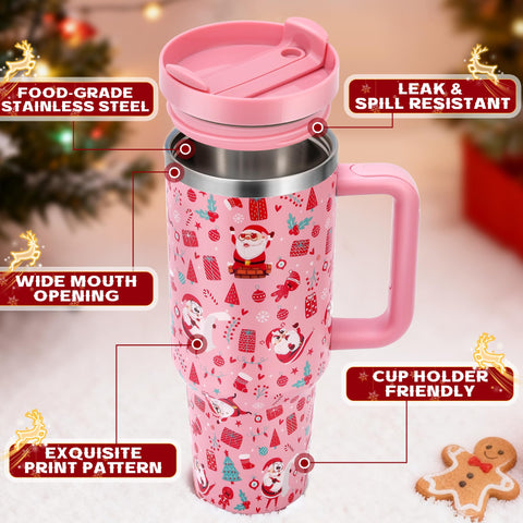 Skywerc 40 oz insulated tumbler with lid keeps beverages cold for hours during travel.