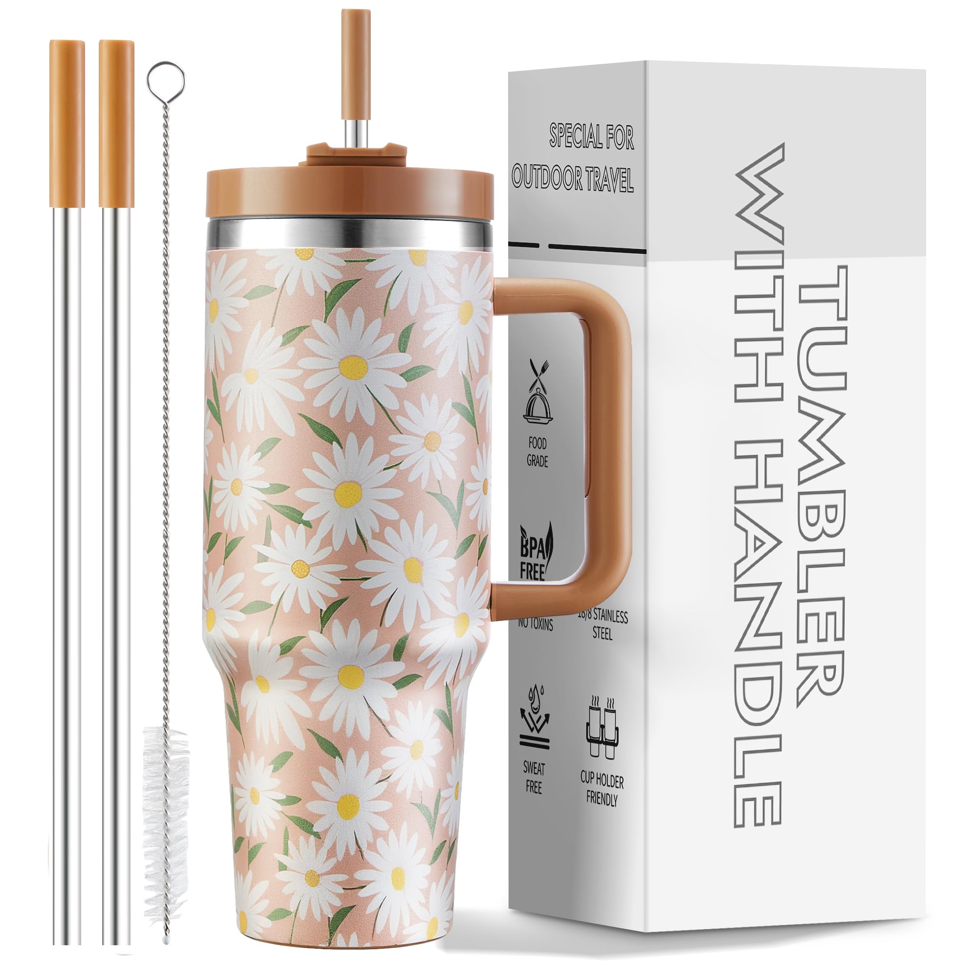 Skywerc 40oz tumbler with handle and straw, cupholder-friendly for on-the-go hydration