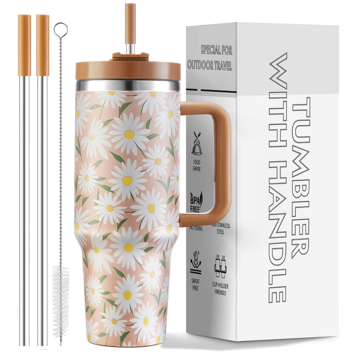 Skywerc 40oz tumbler with handle and straw, cupholder-friendly for on-the-go hydration