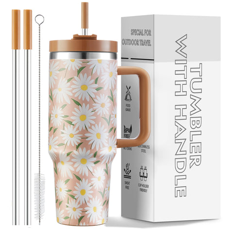 Skywerc 40oz tumbler with handle and straw, cupholder-friendly for on-the-go hydration