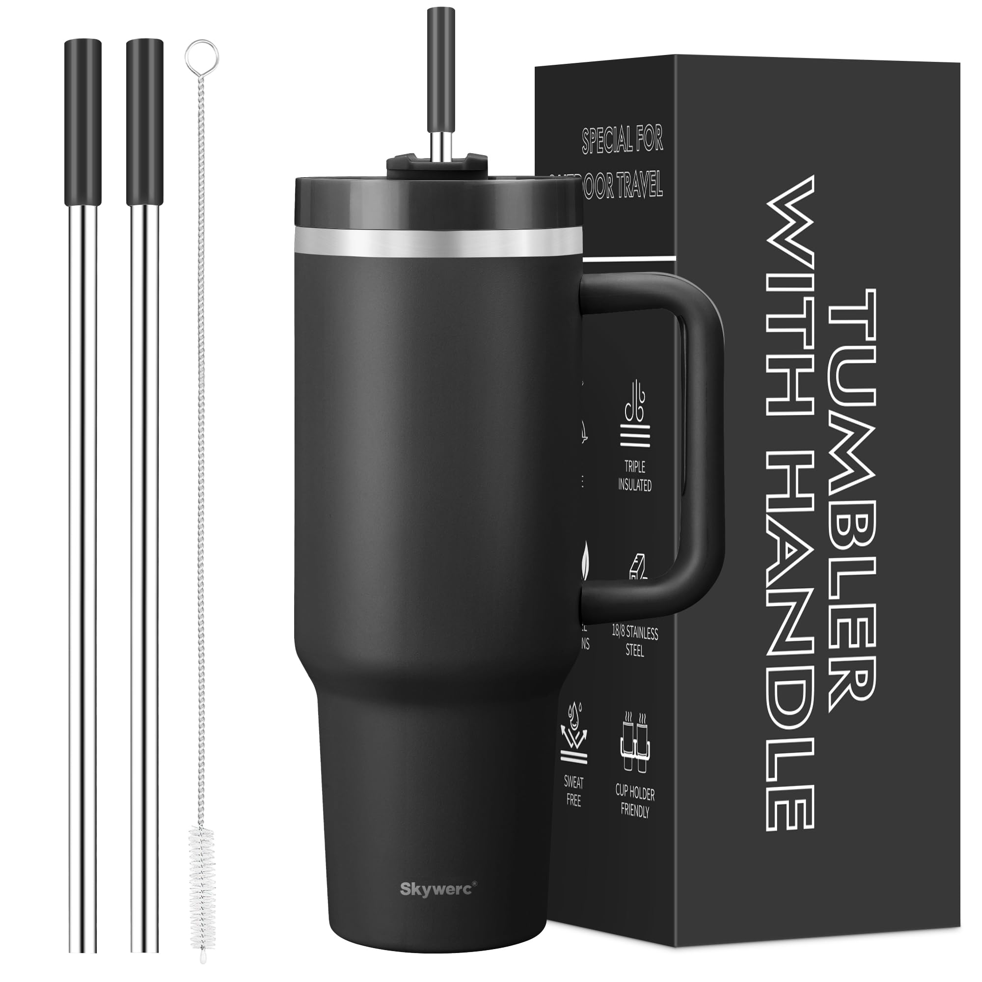 Skywerc 40oz tumbler with handle for portable hydration on the go.