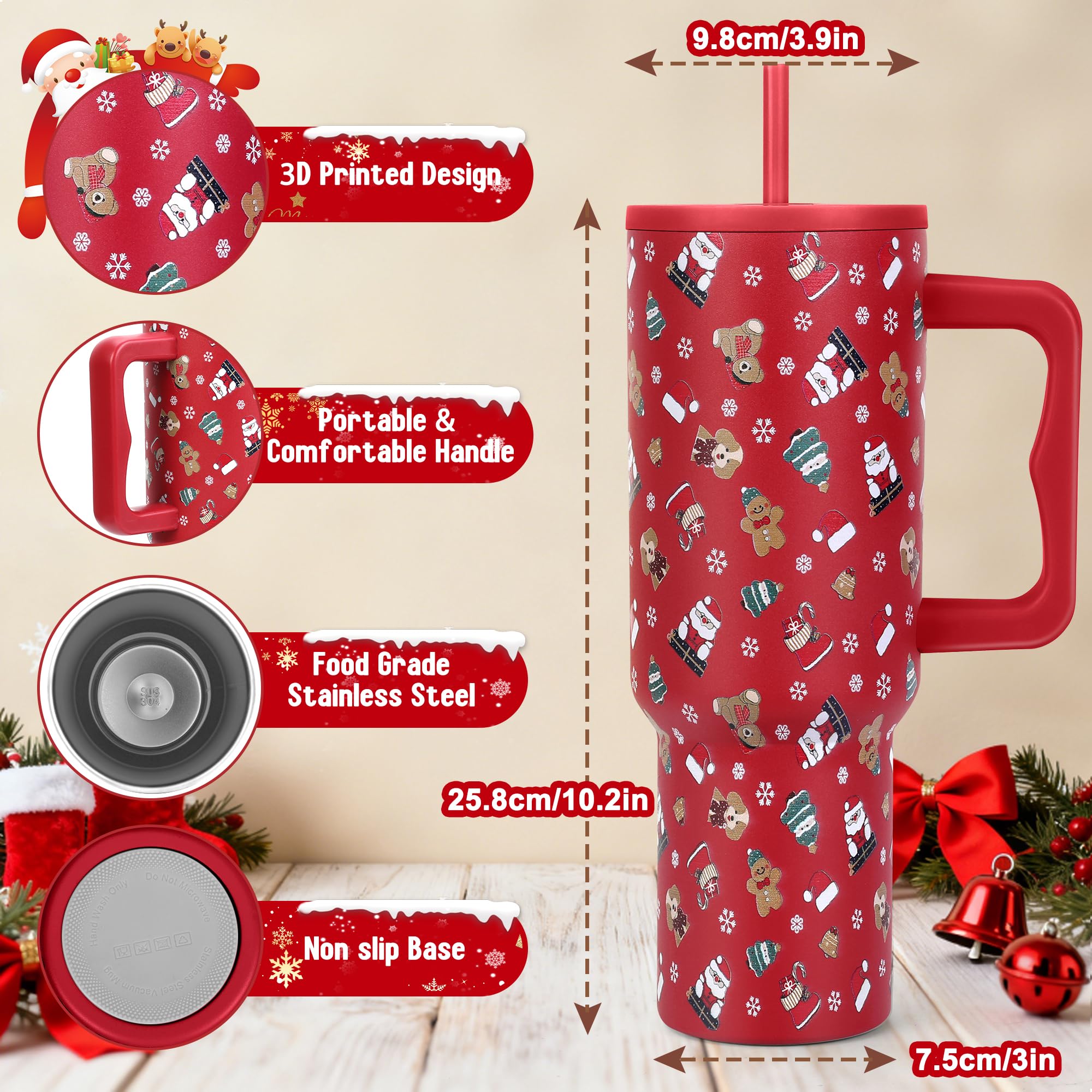 Skywerc 40oz Xmas tumbler with gingerbread design keeps beverages hot during cozy mornings