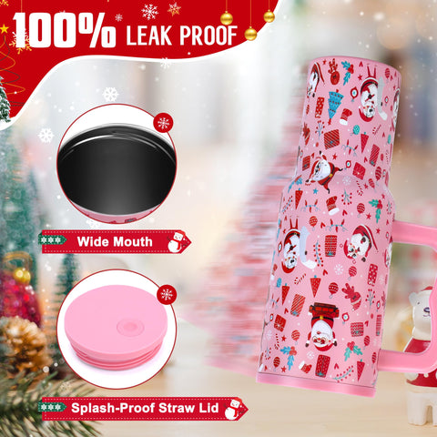 Skywerc insulated tumbler with lid and straw highlights festive pattern for travel convenience