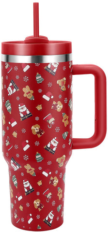 Skywerc Christmas tumbler with handle featuring Santa Bear pattern for festive on the go