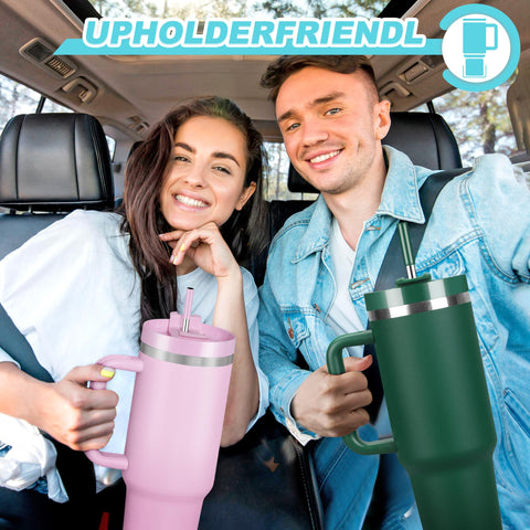 Skywerc travel mug with daisy pattern, perfect for commutes