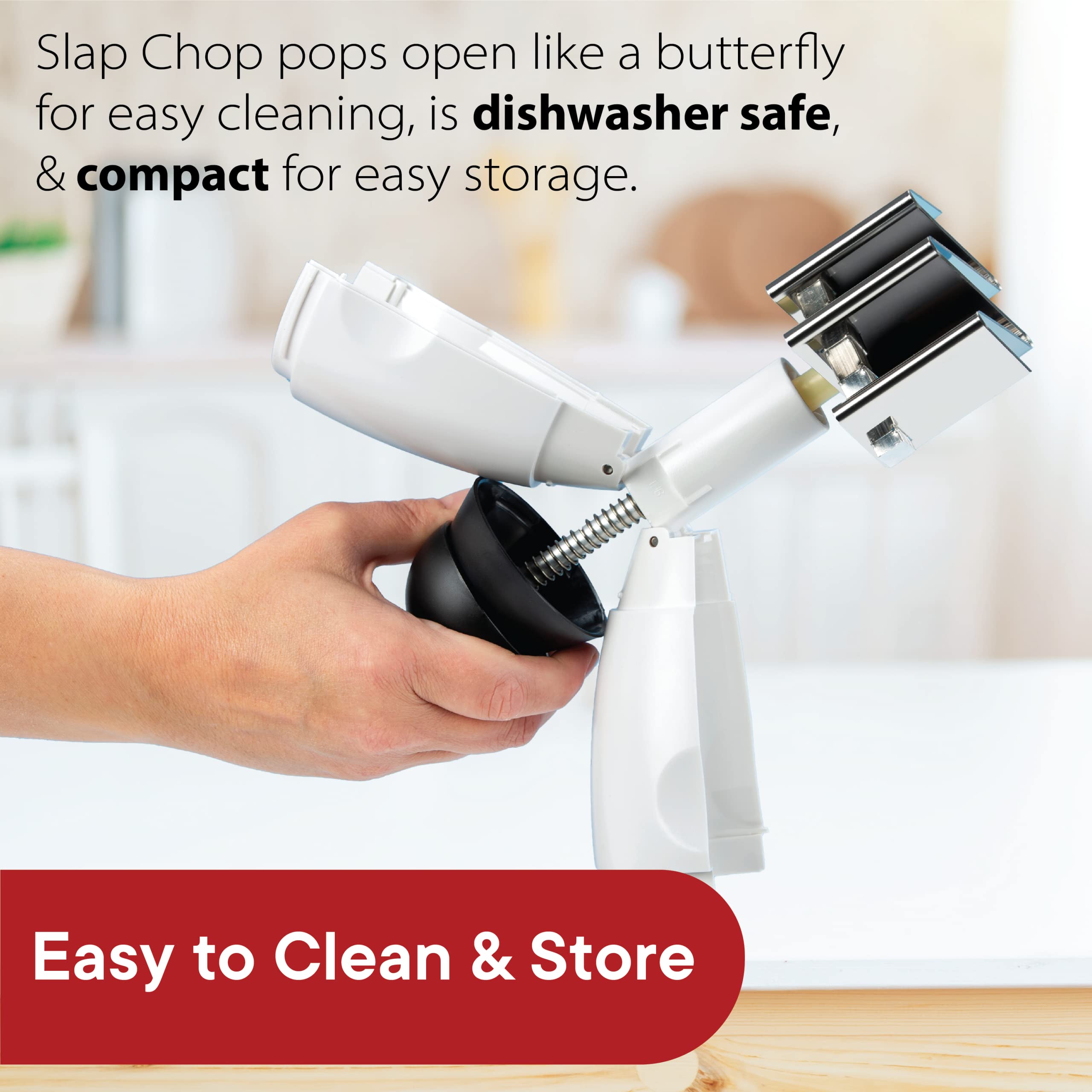 Slap Chop easy-clean design, blade enclosure helps prevent accidents.
