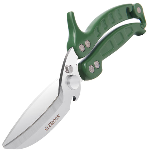 SLEMOON kitchen shears blade close-up for precise poultry cutting.