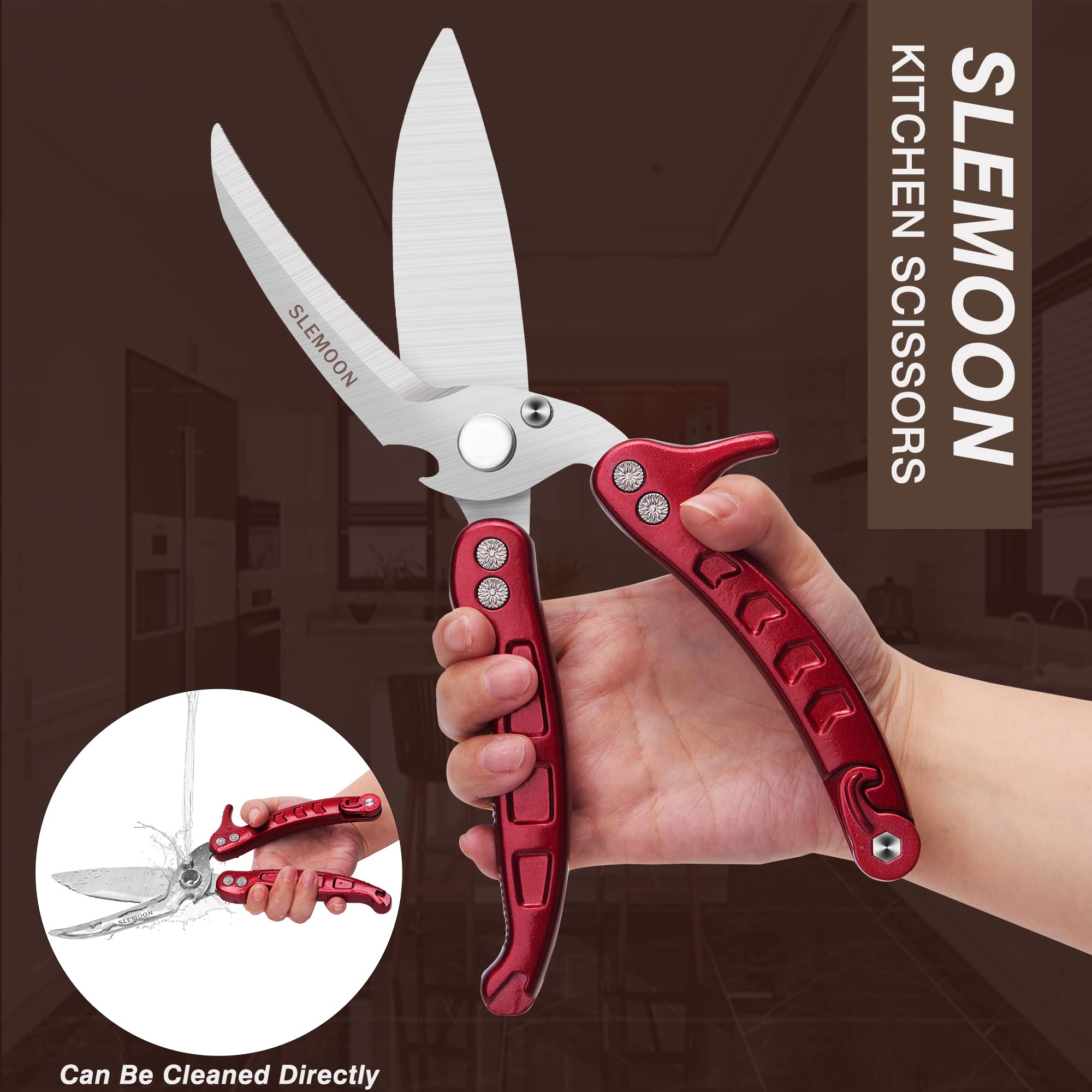SLEMOON meat cutting scissors with micro‑serrated blades for grip