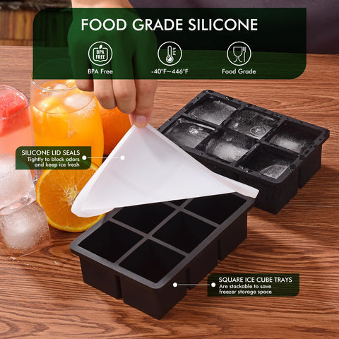 Two-inch ice cubes stay colder longer, perfect for cocktails and whiskey.