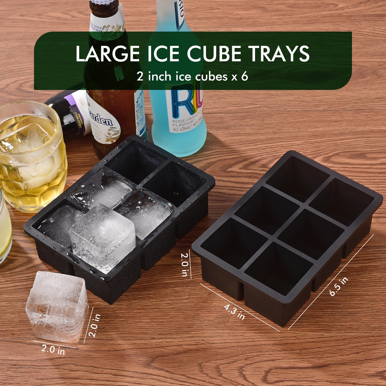 Flexible silicone surface enables easy release of large 2-inch cubes.