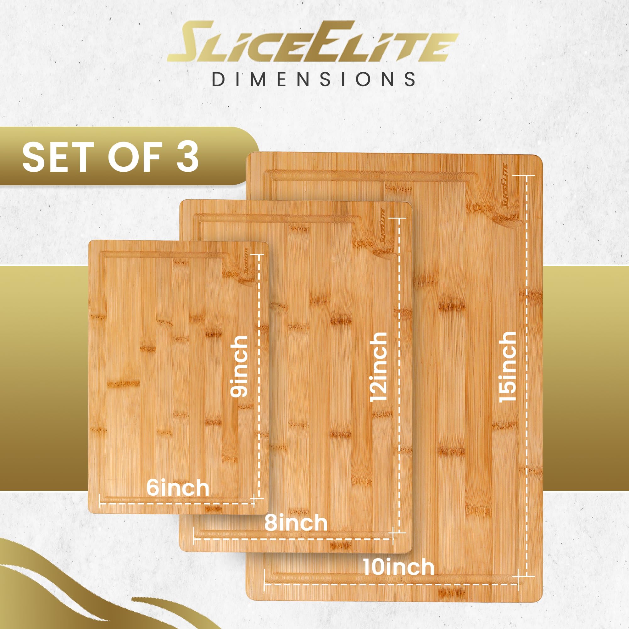 SliceElite bamboo cutting board natural finish, stylish kitchen addition.