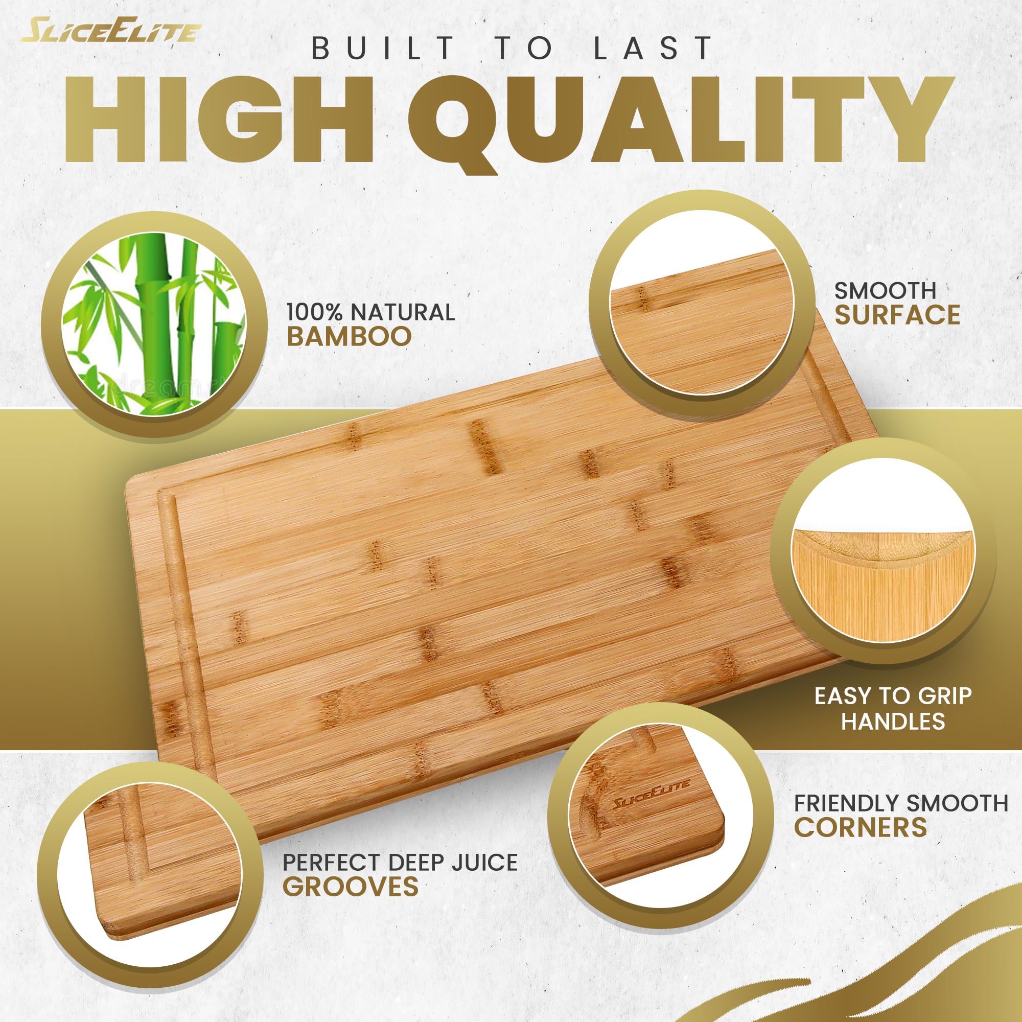 SliceElite bamboo cutting board serving tray, doubles as cheese platter.