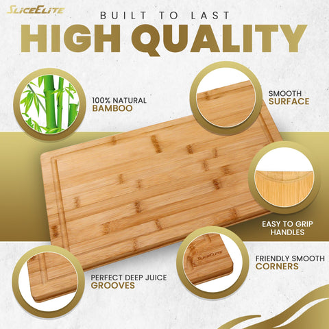 SliceElite bamboo cutting board serving tray, doubles as cheese platter.