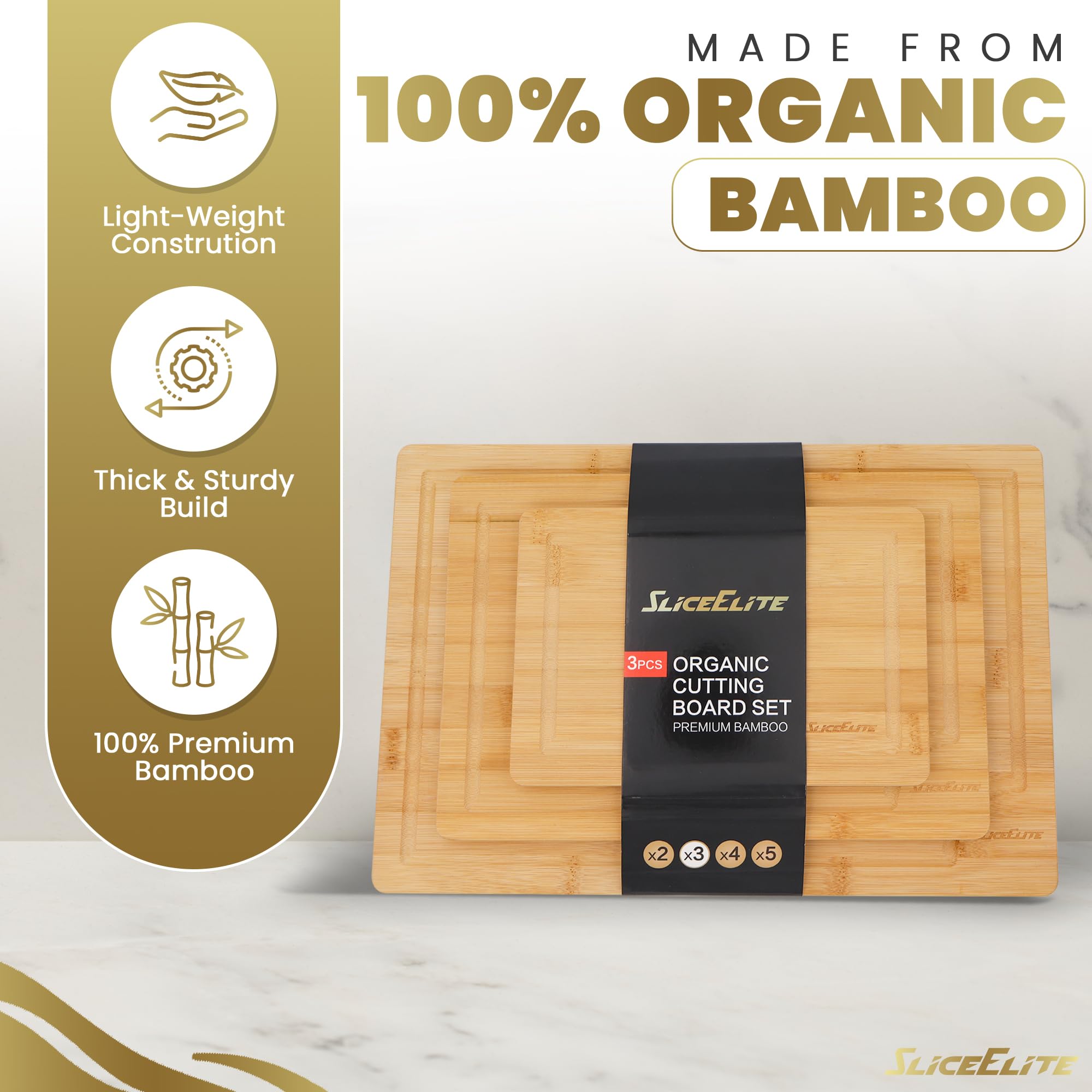 SliceElite small bamboo cutting board with handle, perfect for quick cuts.