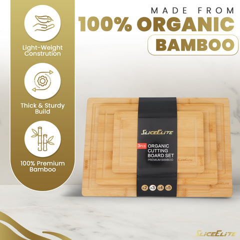 SliceElite small bamboo cutting board with handle, perfect for quick cuts.