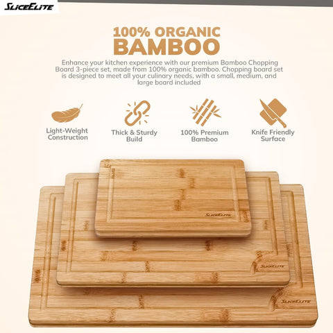 SliceElite bamboo cutting board stackable for easy storage.