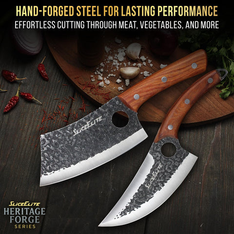 SliceElite hand-forged knife set from German steel with razor-like sharpness.