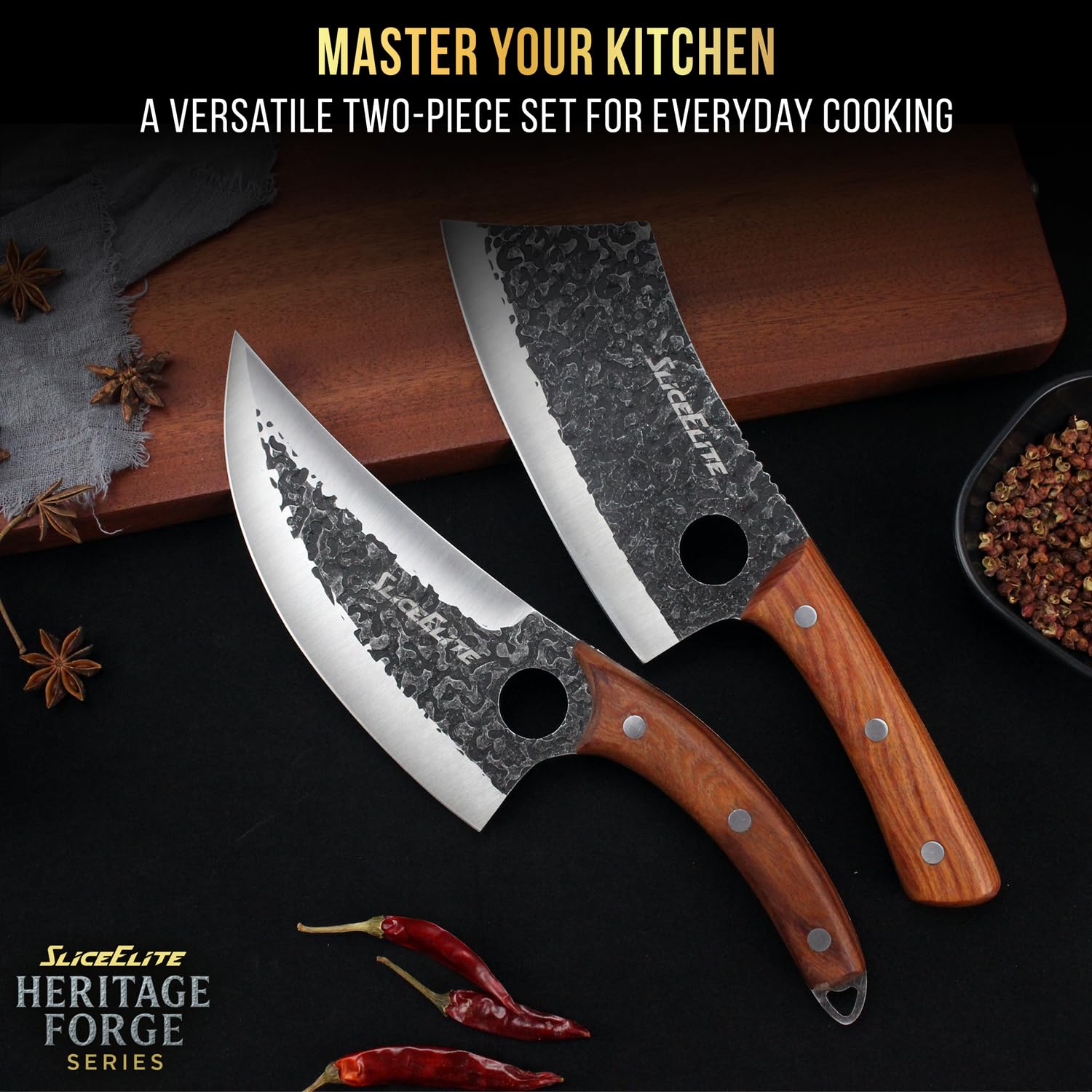 SliceElite sandalwood handle balance offers ergonomic grip for long prep sessions.