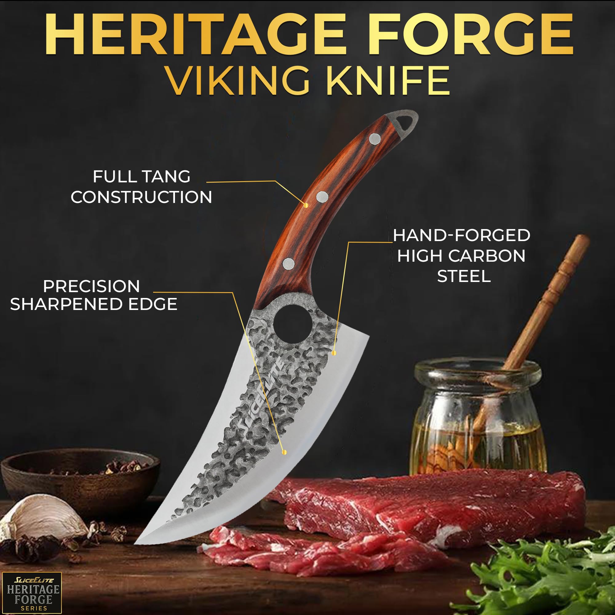 SliceElite Viking knife shows 6.5-inch blade for clean cuts