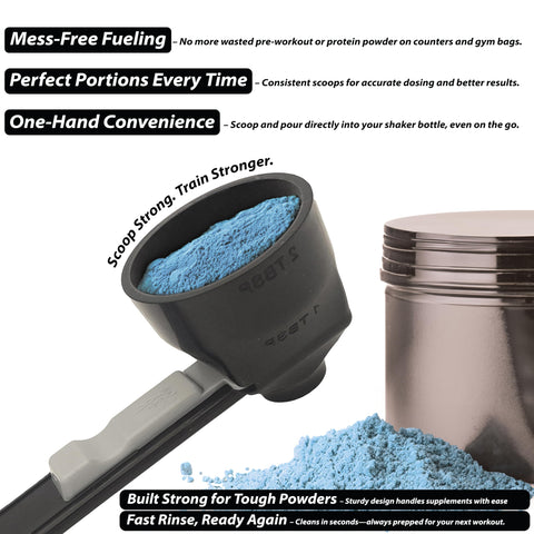 Slide Scoop long-handle design eases access to powders from containers.