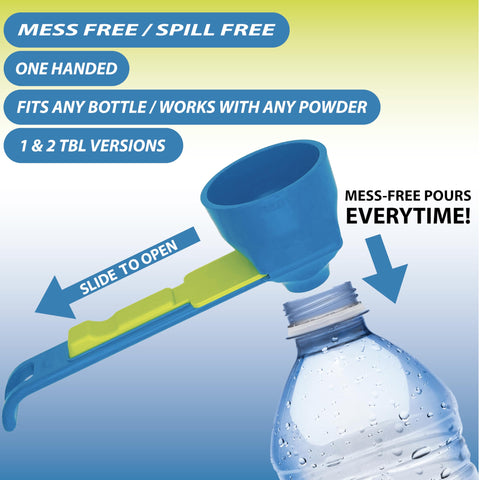 Slide Scoop spill-free prep demonstrating powder pouring without spills.