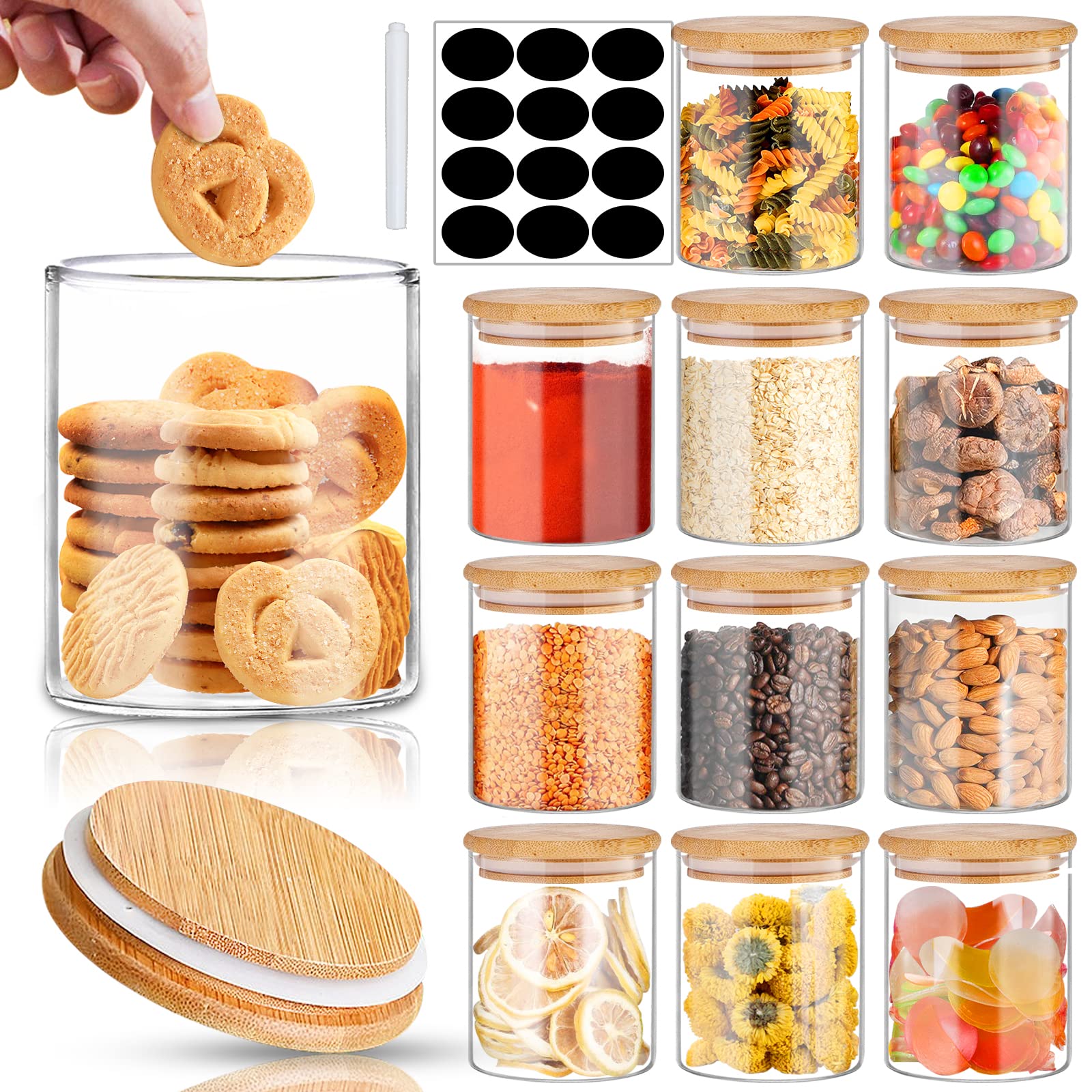 SLifeJars 16 oz glass jar with bamboo lid, clear view for pantry organization.