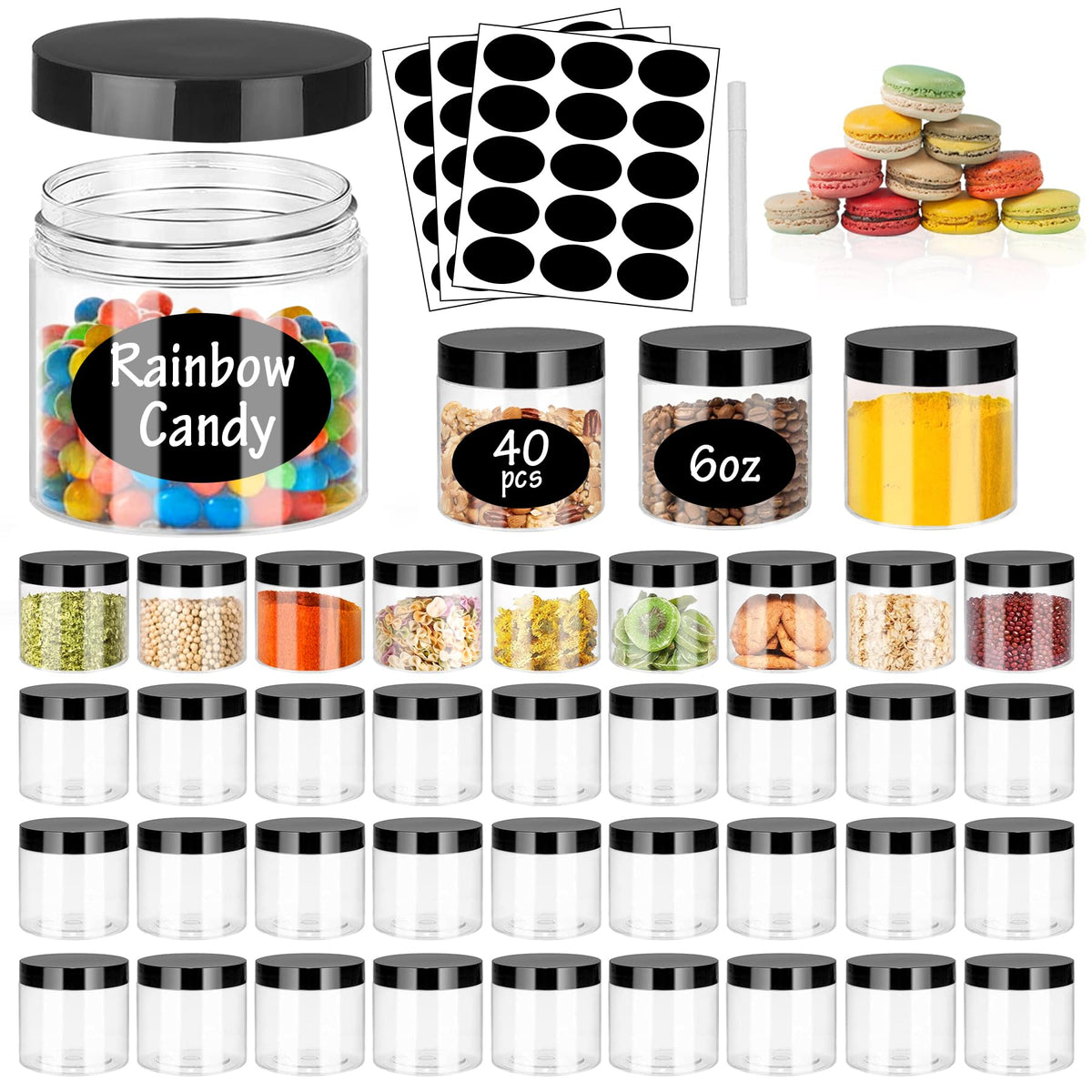 SLifeJars 6oz clear jar with black lid for pantry organization and quick content check