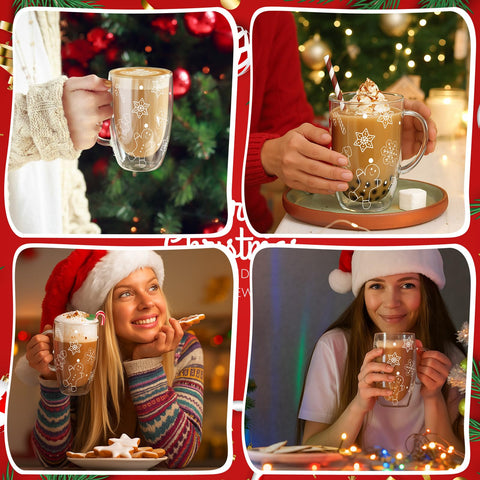 Sliner candy cane pattern glass mug great for cocoa or latte.