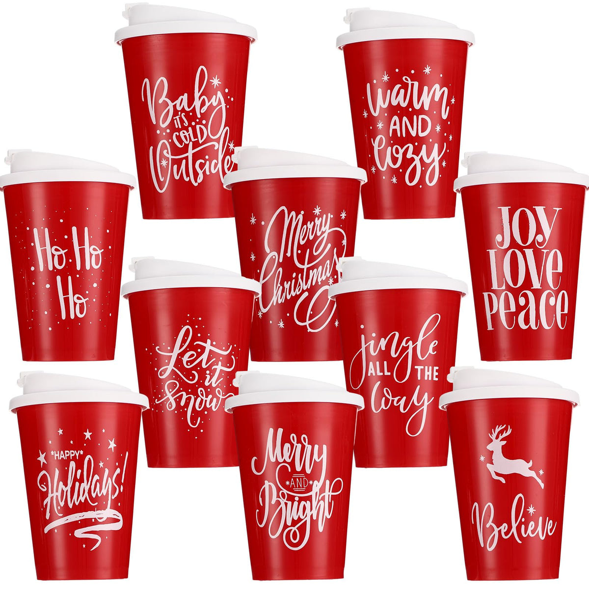 Sliner Christmas coffee cup with red lid, festive and spill-resistant.