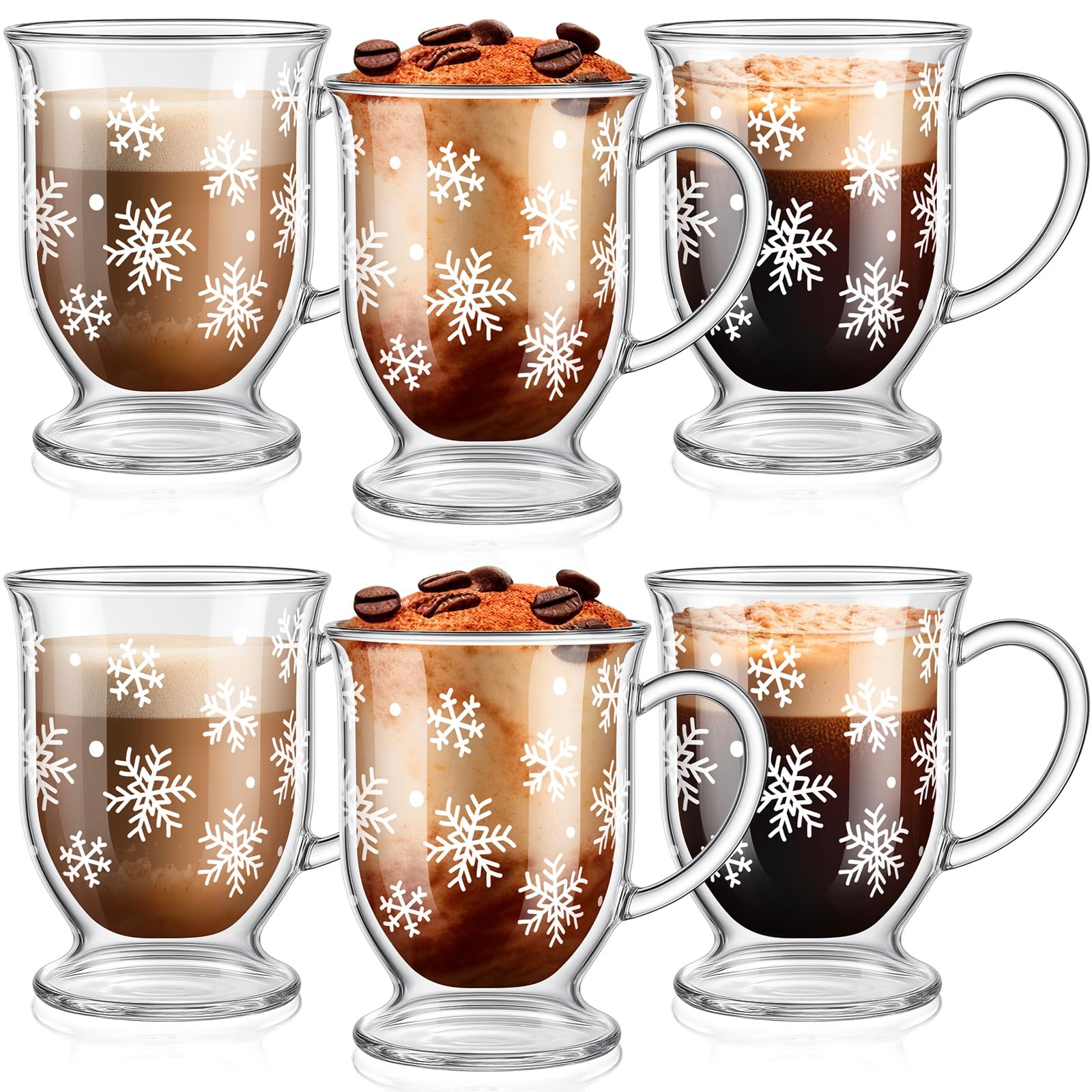 Sliner Christmas Snowflake glass coffee mug 12oz, festive design for cozy holiday beverages.