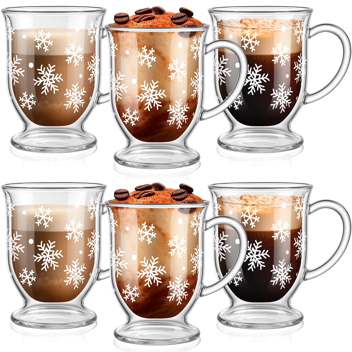 Sliner Christmas Snowflake glass coffee mug 12oz, festive design for cozy holiday beverages.