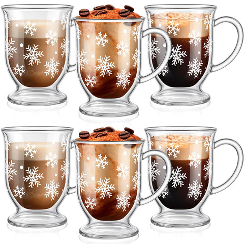 Sliner Christmas Snowflake glass coffee mug 12oz, festive design for cozy holiday beverages.