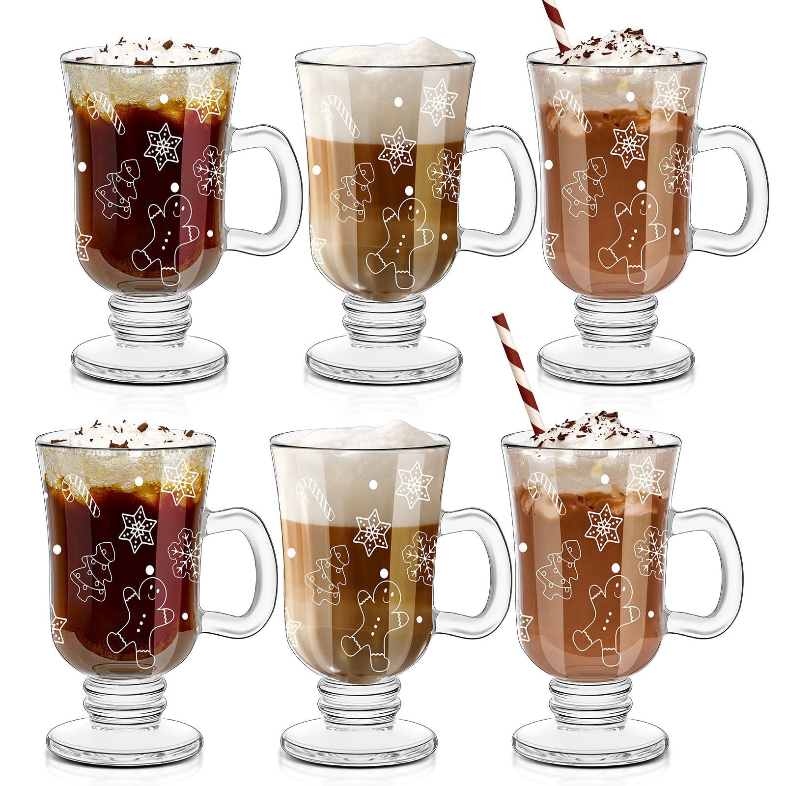 Sliner Christmas snowflake glass mug showing festive pattern and 8 oz capacity for cozy drinks