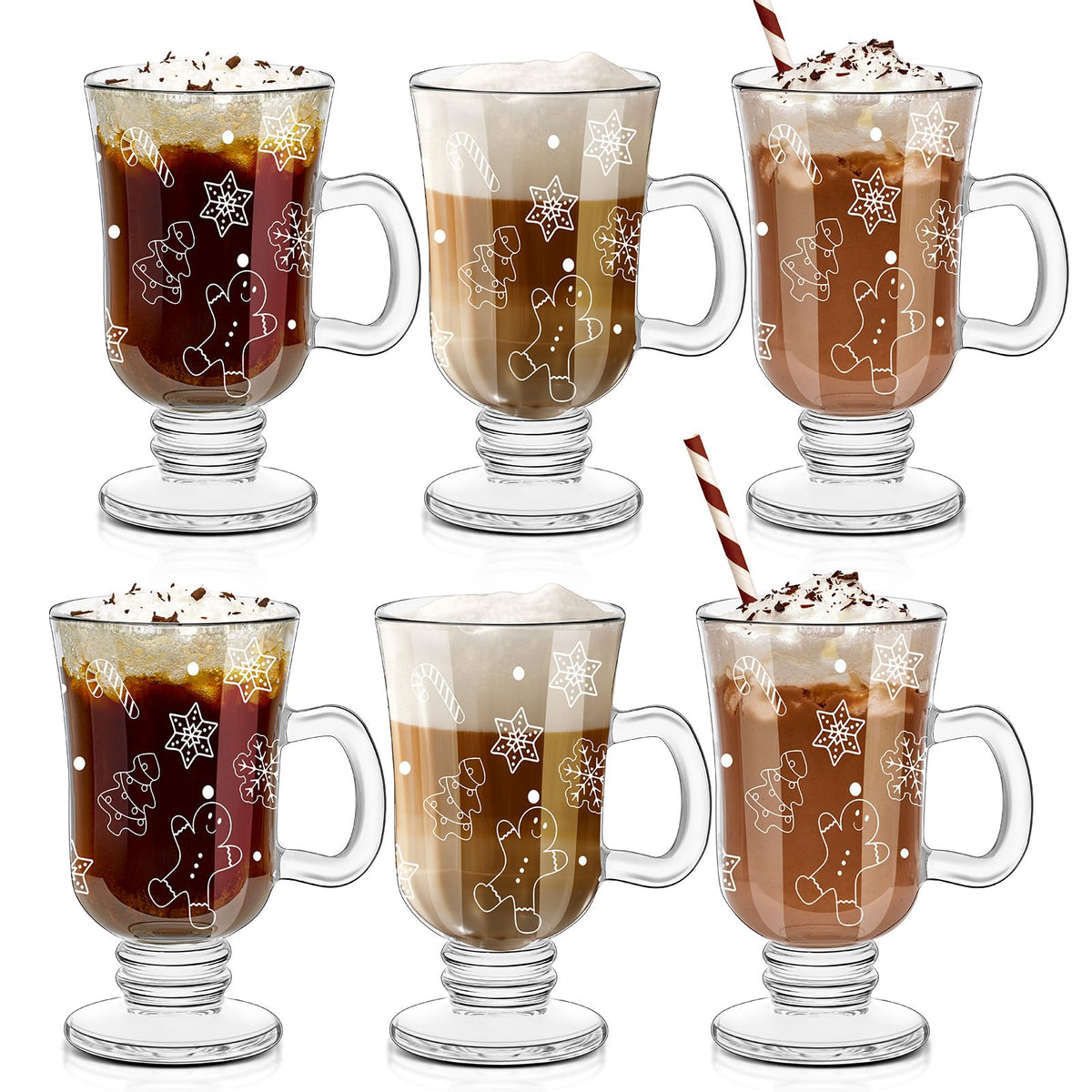 Sliner Christmas snowflake glass mug showing festive pattern and 8 oz capacity for cozy drinks