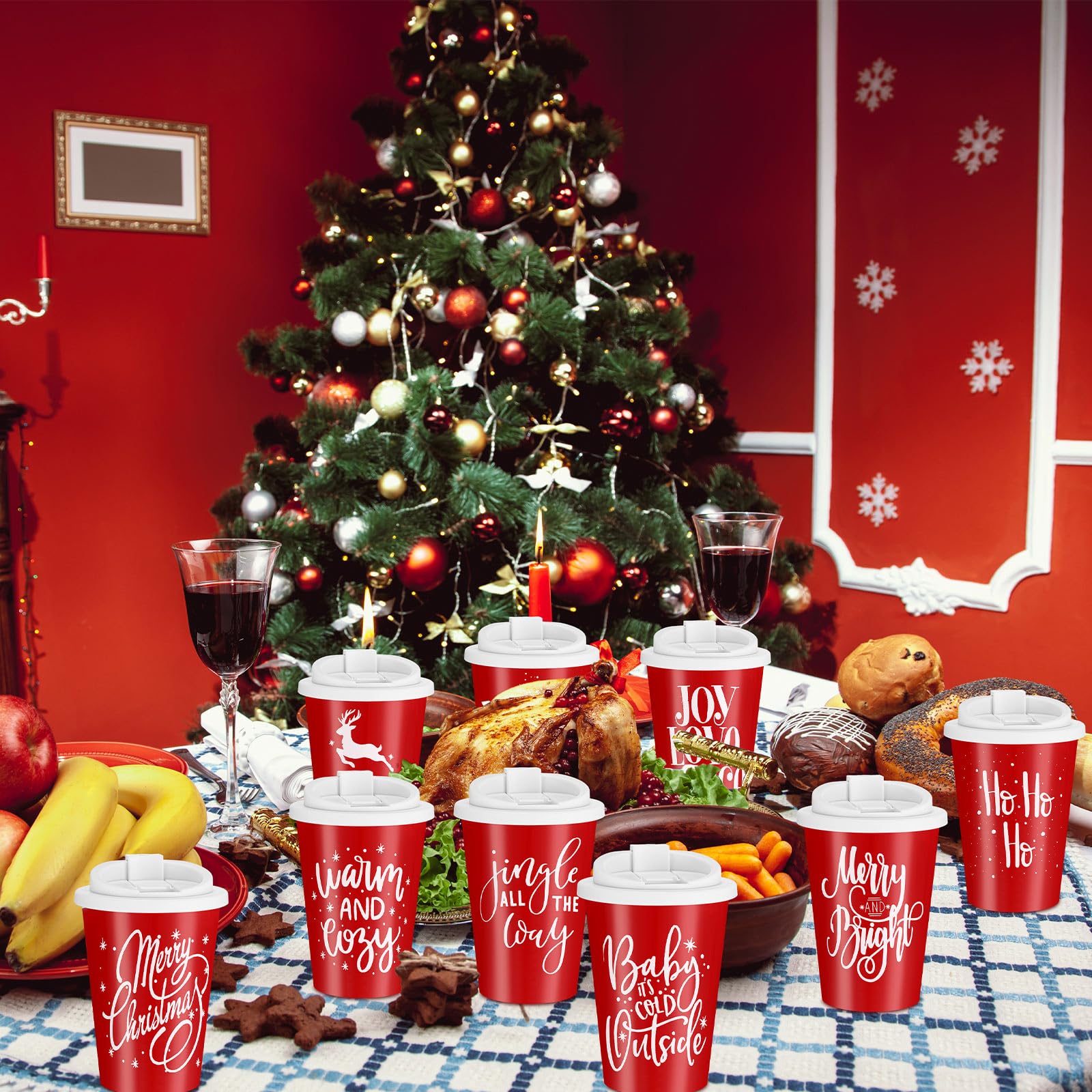 Sliner festive cups on office desk, great for winter party breaks.