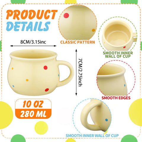 Sliner polka-dot 10oz mugs on dining scene, stylish addition