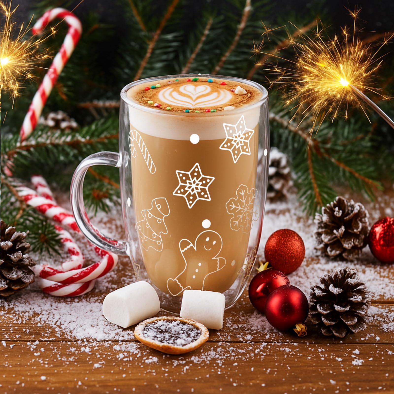 Sliner mug with snowflake pattern ideal for festive beverages.