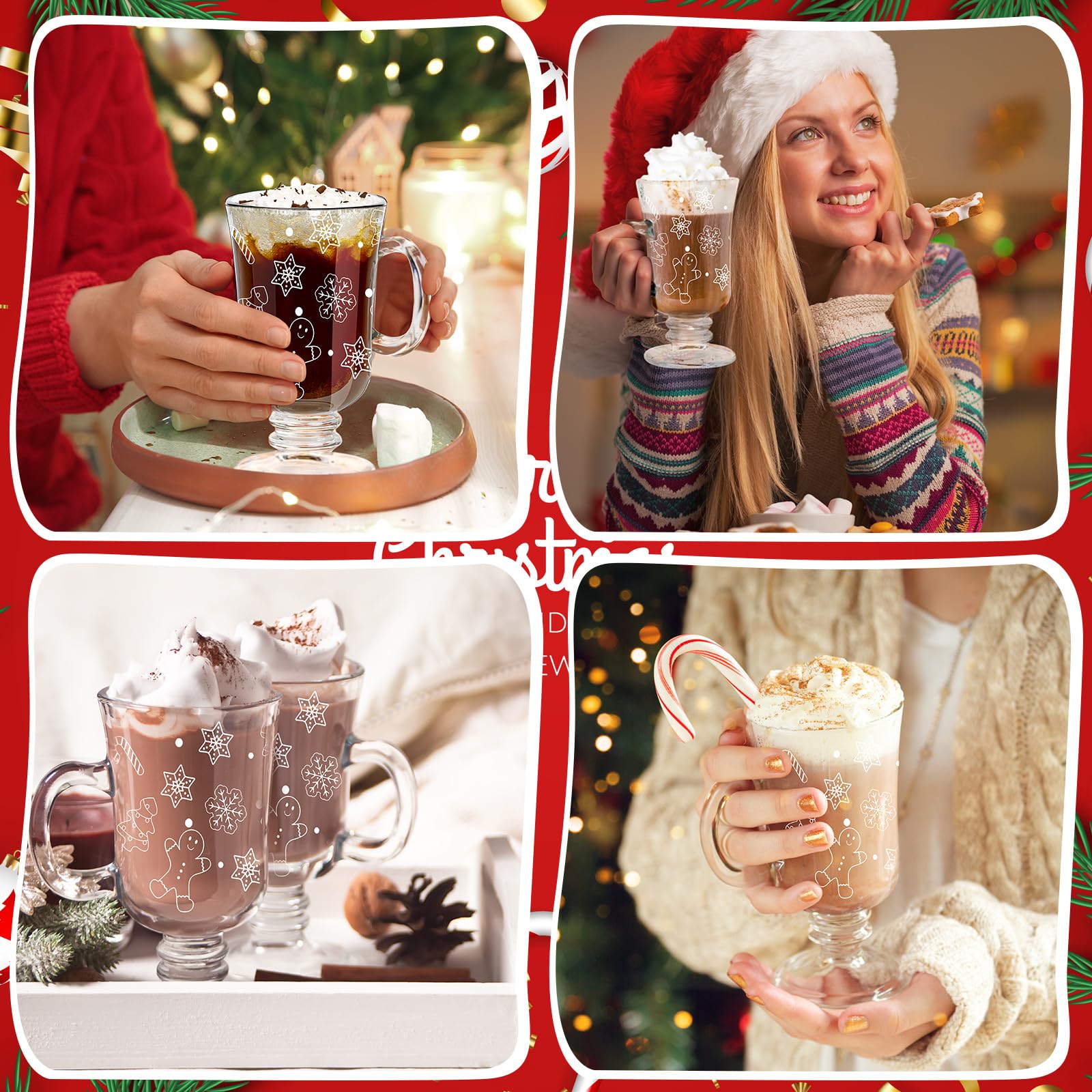Sliner winter holiday glass coffee mug set suitable for parties and gifting