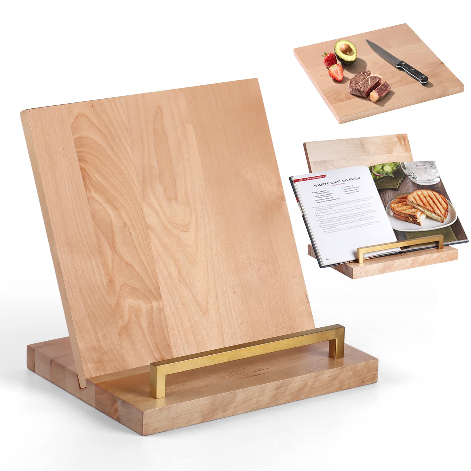 Slirike cookbook stand with removable cutting board for hands free recipe reading and prep
