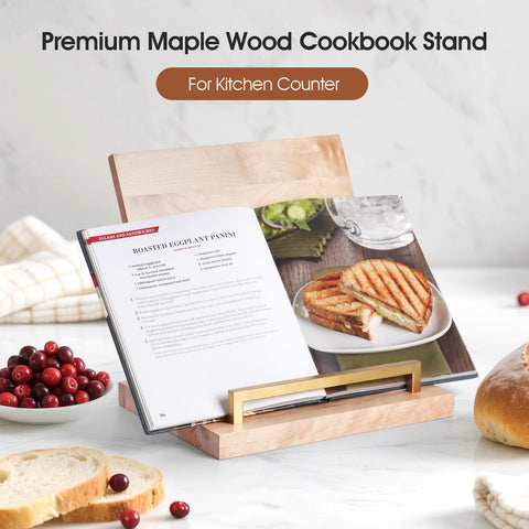 Slirike detachable page holder with gold grips secures recipes while cooking