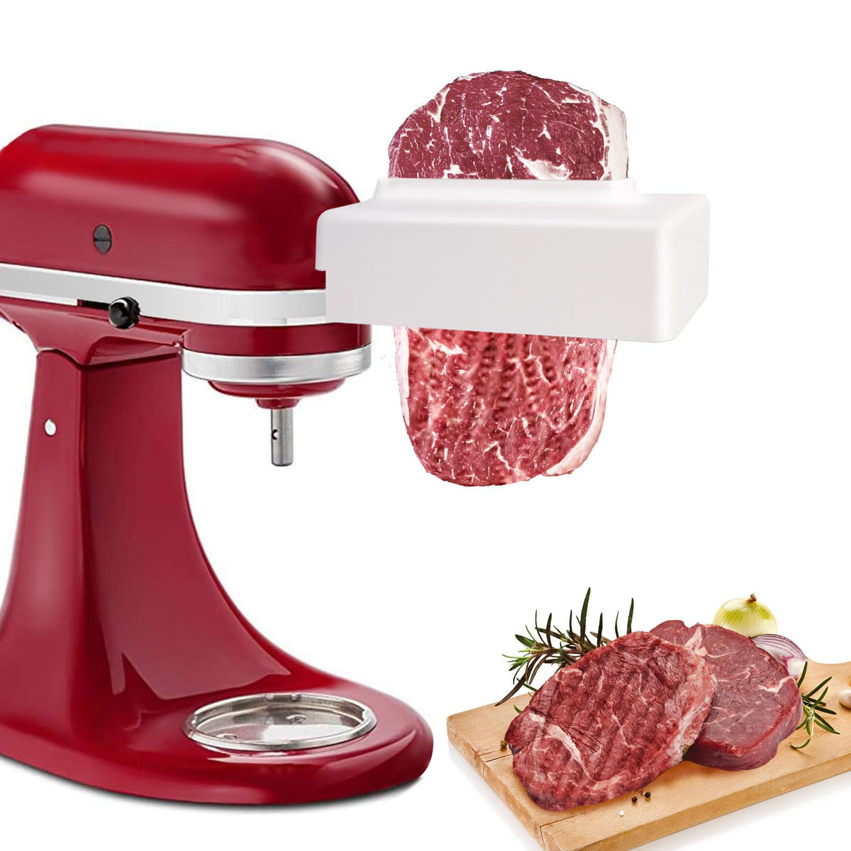 Slltto meat tenderizer attachment front view, universal compatibility for quick tenderizing.