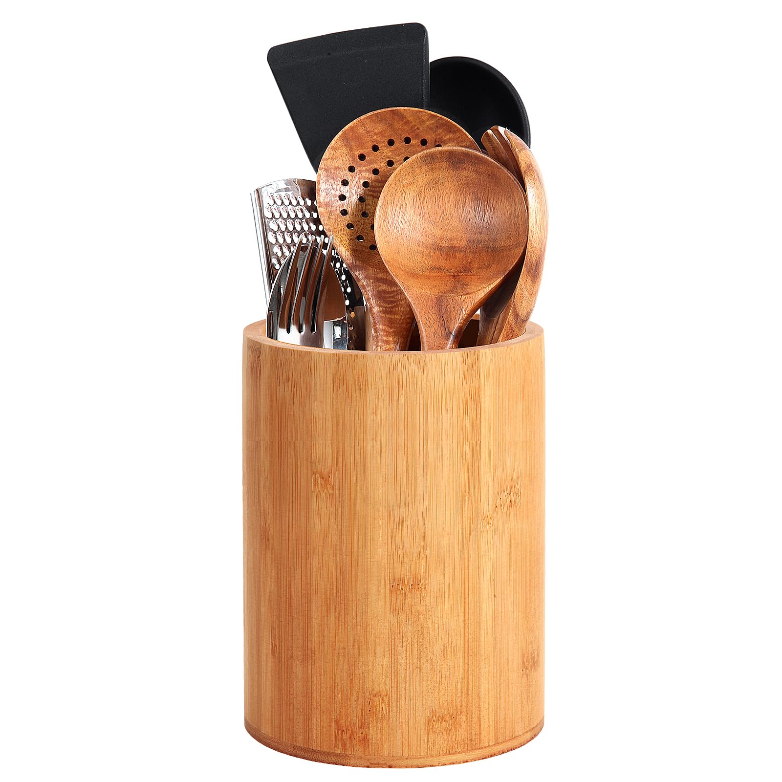 SLNIHAMS bamboo utensil holder, round front view, ample counter storage for utensils.