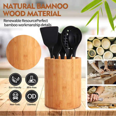 SLNIHAMS round organizer stores spatulas, spoons, and knives.