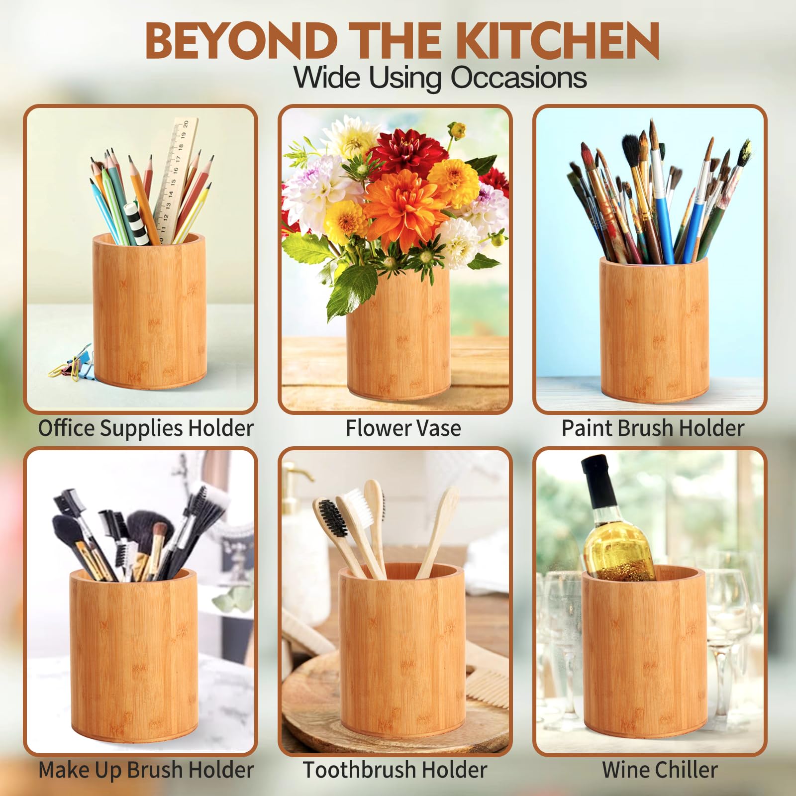 SLNIHAMS versatile bamboo holder suitable for kitchen and office supplies.